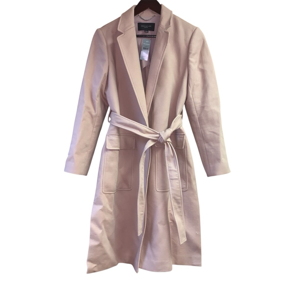 Ann Taylor Tan Duster Trench Coat Business Office Woman’s size Medium Petite MP